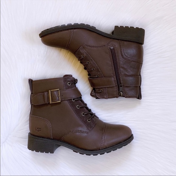 UGG Jaidyn Grizzly Leather Cozy Combat Boots - Picture 5 of 9